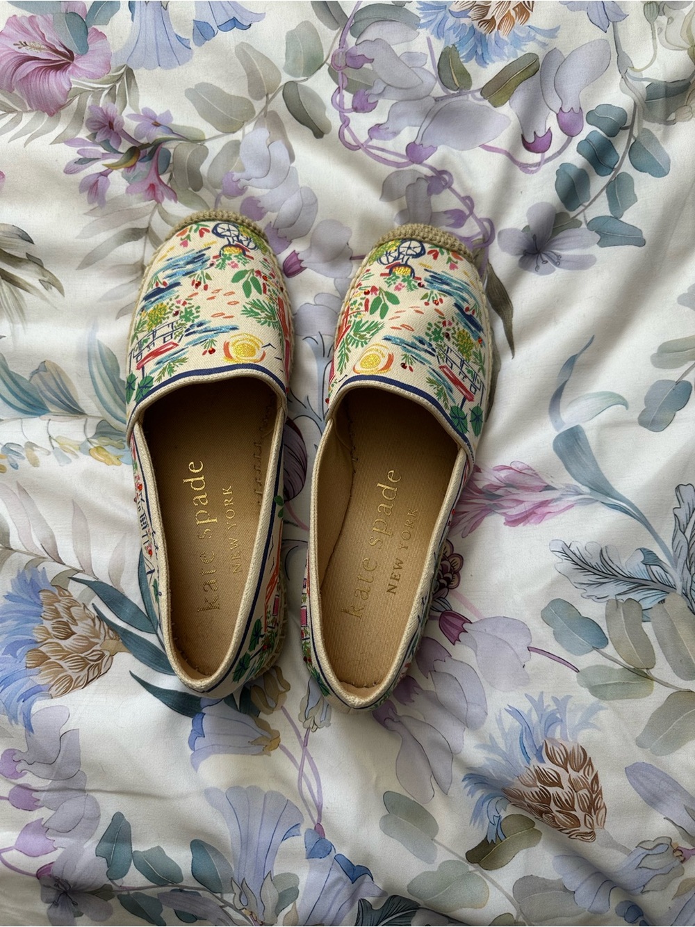 kate spade Floral Canvas Espadrilles in Cream with Multicolor Print